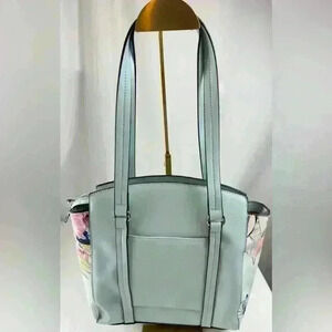 NWT - London Fog Light Blue Mist Stripe Floral Tote